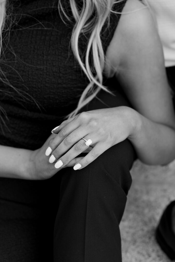 Salt Lake engagement photography detail of bride’s hand and engagement ring
