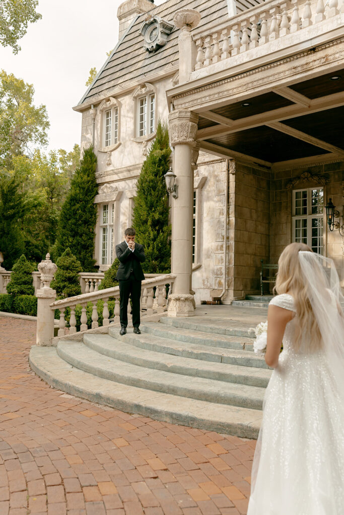 Groom becomes emotional seeing his bride for the first time on their wedding day