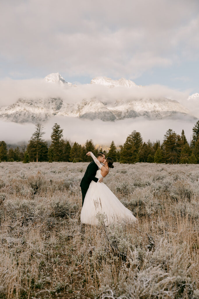 Sunrise bridal photography portrait in Grand Teton National Park.